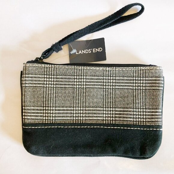 Lands End Houndstooth Canvas Zipper Pouch Black and White NWT Wristlet - Picture 2 of 4